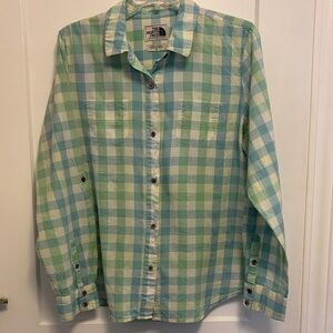 The North Face Green and Blue Checkered Blouse Women’s XL